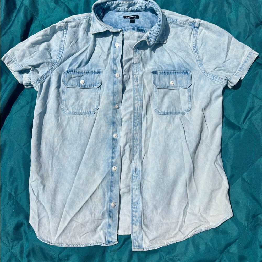 Express Blue Casual Button Down Shirt